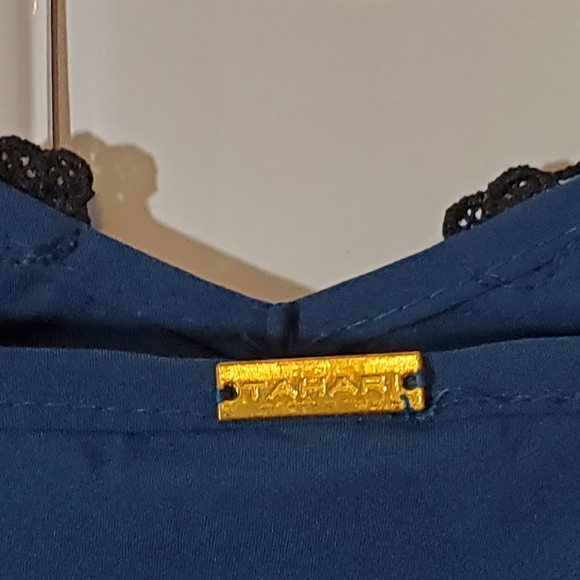 TAHARI Dark Teal Slip/Night Dress with Black Embro - Picture 7 of 7